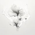 Minimalist Line Art: Grey Background With Smoke, Flowers, And Delicate Illustration