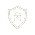 Minimalist line art icon of a shield with a padlock, symbolizing security, data protection, and privacy Royalty Free Stock Photo