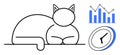 Cat Resting with Clock and Data Chart Representing Relaxation and Productivity Balance Royalty Free Stock Photo