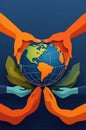 Minimalist Line Art Vector of Diverse Hands Forming Globe with Geometric Patterns Royalty Free Stock Photo
