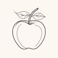 A minimalist line drawing of an apple with leaf and stem, outlined in a continuous line on a white background, suitable for Royalty Free Stock Photo