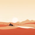 Minimalist Line Drawing Of Australian Desert Landscape With Old Barn