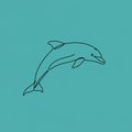 A minimalist line drawing of a dolphin on a solid turquoise background. The dolphin i Royalty Free Stock Photo