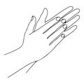 Minimalist line drawing of a hand with rings Royalty Free Stock Photo
