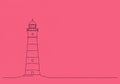 Minimalist line drawing of a lighthouse on a solid pink background. The lighthouse Royalty Free Stock Photo