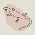 Minimalist line drawing of a lizard, featuring smooth, continuous black lines on a Royalty Free Stock Photo