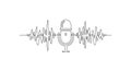 A minimalist line drawing of a microphone with sound waves on a white background Royalty Free Stock Photo