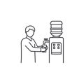 Vector art of line drawing of a person using a water cooler Royalty Free Stock Photo