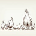 Minimalist Line Drawing Of Turkeys In Various Sizes