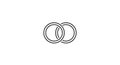 A minimalist line drawing of two overlapping circles in black on a white background Royalty Free Stock Photo