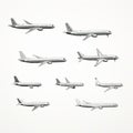 Minimalist Line Drawings Of Different Airliner Types On White Background