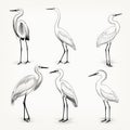 Minimalist Line Drawings Of Herons In Various Sizes
