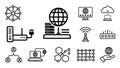Minimalist line icon set showing network infrastructure icons close up with globe server router cloud sync and antenna clean Royalty Free Stock Photo