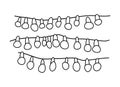 A minimalist line illustration of hanging garlands in three rows. Vector art. Doodle. For decoration, greeting cards, designs.