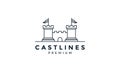 Minimalist line outlines castle logo vector icon illustration Royalty Free Stock Photo