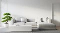 Minimalist Living Room with White Sectional Sofa and Bonsai Tree interior Royalty Free Stock Photo