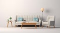 Minimalist Living Room Interior With Midcentury Modern Furniture