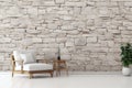 Minimalist living room interior with stone wall Royalty Free Stock Photo