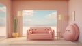 Generating AI illustration of a lovely pink cushion sofa