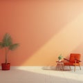 Minimalist Living Room With Orange Walls And Color Gradient Style