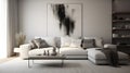 Minimalist Living Room With White Sofa And Black Art