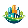 A minimalist logo of a city featuring trees and buildings for a clean and modern design, A minimalist logo that symbolizes Royalty Free Stock Photo