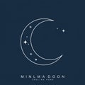 A minimalist logo design featuring a thin, white crescent moon surrounded by small Royalty Free Stock Photo