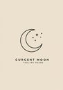 A minimalist logo features a crescent moon with five small stars scattered beside it, Royalty Free Stock Photo
