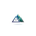 A minimalist logo featuring a stylized mountain with a snow-capped peak in teal and blue shades. Royalty Free Stock Photo