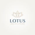 Minimalist lotus flower yoga line art logo template vector illustration design. simple yoga, spa and meditation logo concept Royalty Free Stock Photo