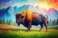 A Minimalist Low Poly Bison in a Geometric Landscape Macro: Exploring the Beauty of Abstract