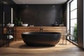 bathtub black interior bathroom wood architecture luxury design home furniture modern. Generative AI. Royalty Free Stock Photo