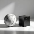 Minimalist Marble Sphere and Black Cube in Modern Geometric Composition Royalty Free Stock Photo