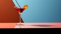 Minimalist Martini: Dark Sky-blue And Light Crimson Cocktail With Orange Slice Royalty Free Stock Photo