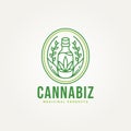minimalist medical cannabis leaf in glass bottle line art badge icon logo template vector illustration design. simple modern