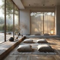 Minimalist meditation space with simple lines and a sense of calm