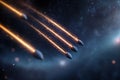 Minimalist meteor trails glide across a deep-space setting, their fading light trails creating divisions for clear text