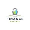 Minimalist microphone and financial charts, finance business podcast logo icon vector