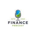 Minimalist microphone and financial charts, finance business podcast logo icon vector