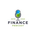 Minimalist microphone and financial charts, finance business podcast logo icon vector