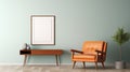 Minimalist Mid-century Style: Retro Sofa In A Room With Green Walls