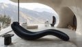 minimalist midnight blue chaise lounge in serene architectural space