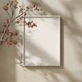 Minimalist Mockup: Blank Frame with Dried Branch and Shadow Play Royalty Free Stock Photo