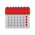 Minimalist modern calendar icon with red tabs and grey dates, perfect for reminders, events planning, and schedule