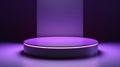 Minimalist modern empty stage for product presentation, a platform lit with purple neon light