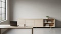 Minimalist Modern Office Desk with Laptop and Shelves Royalty Free Stock Photo