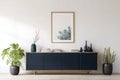 Minimalist Modern Sideboard with Botanical Artwork and Greenery Royalty Free Stock Photo