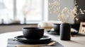 A minimalist and modern table setting with a focus on clean lines and simple forms Royalty Free Stock Photo