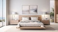 Minimalist Monochromatic Bedroom With Floating Dresser And Serene Atmosphere Royalty Free Stock Photo