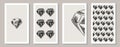 Minimalist monochrome wall art vector set. Diamonds. Polyhedron in line art style. Line drawing